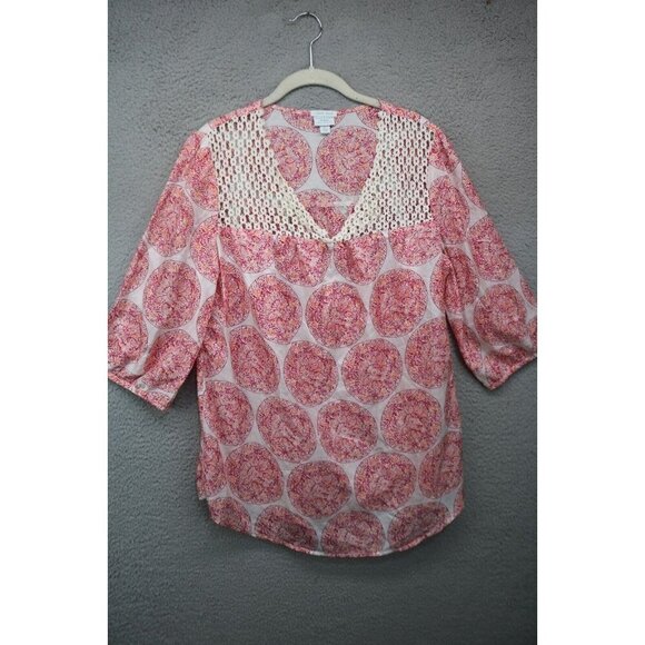 Calypso St Barth 3/4 Sleeve 100% Silk Tunic-Size Large-Crochet - Picture 1 of 10